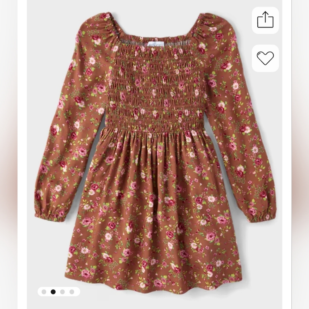 The Children’s Place Girls Floral Smocked Dress - brown. Size 7/8
